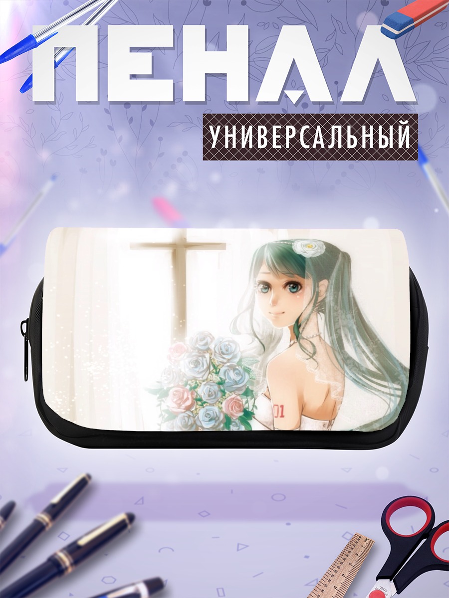 Пенал-косметичка Мику Хацунэ с цветами