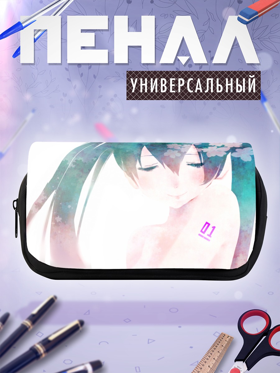Пенал-косметичка Мику Хацунэ с цветами