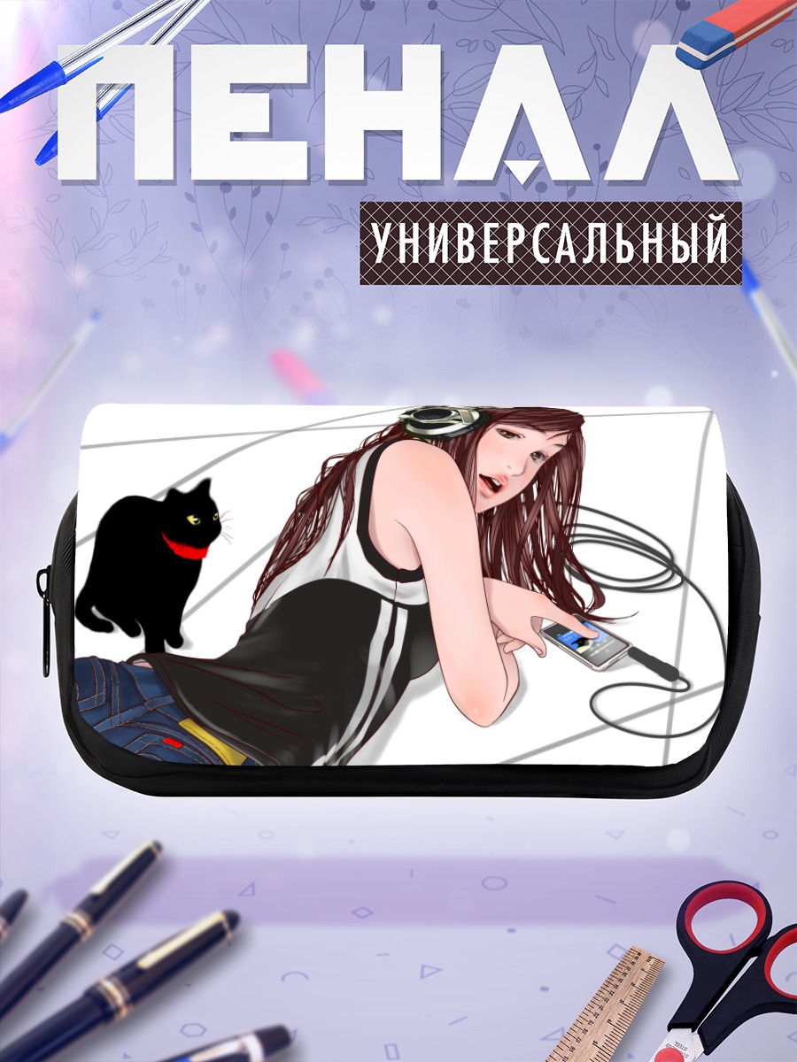 Пенал-косметичка Девушка с котом