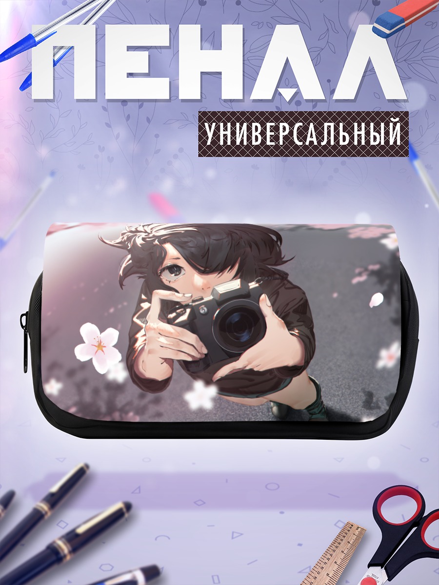 Пенал-косметичка Девушка с камерой в сакуре
