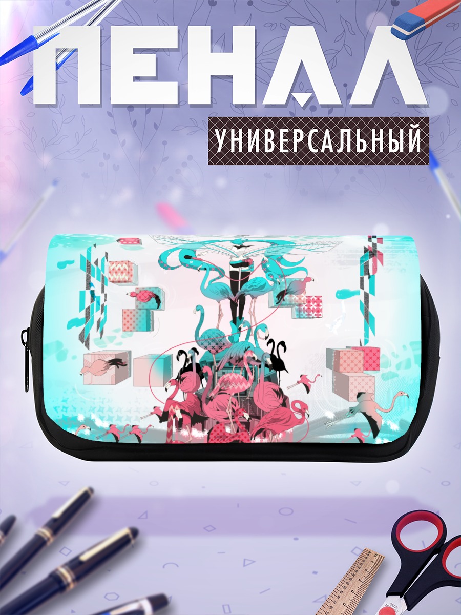 Пенал-косметичка Мику Хацунэ с фламинго