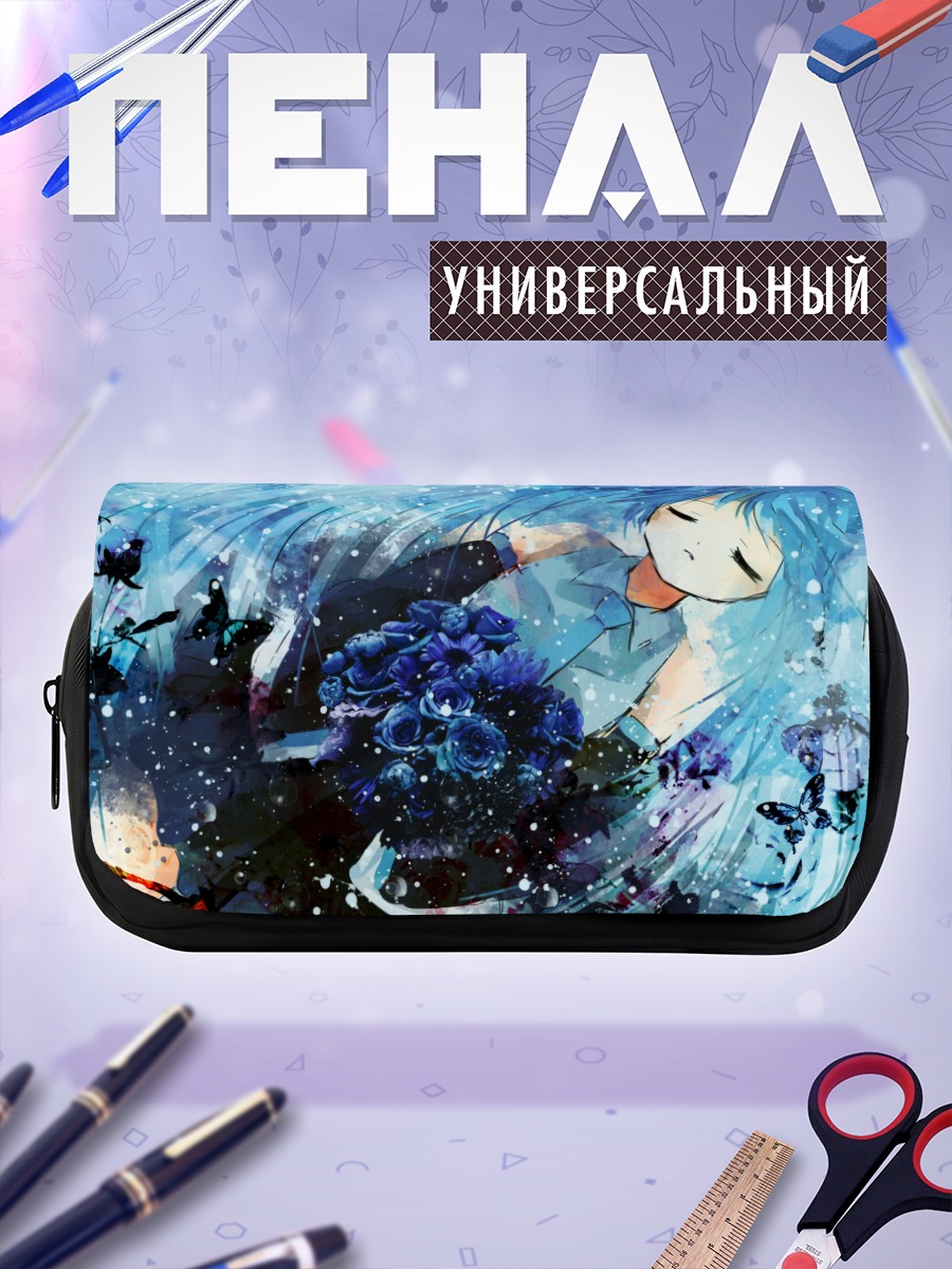 Пенал-косметичка Мику Хацунэ с цветами