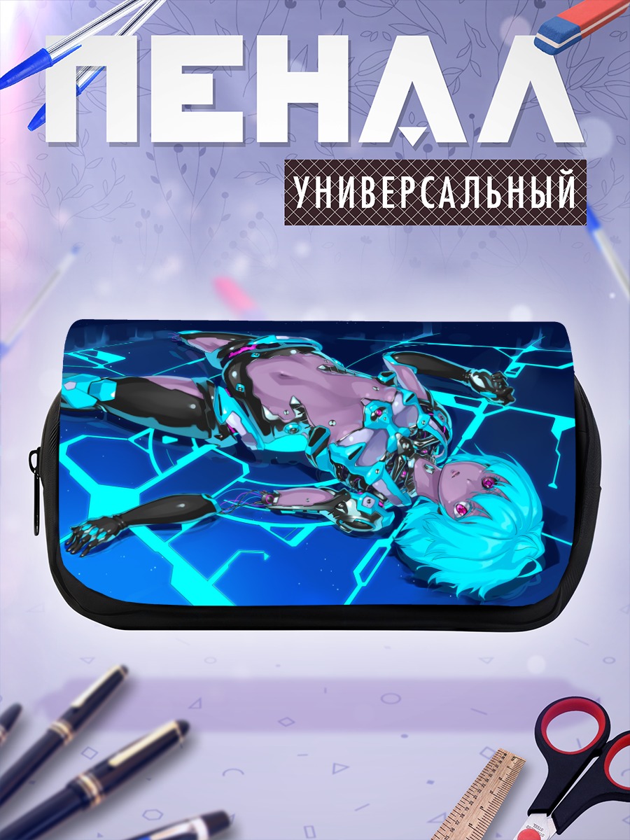 Пенал-косметичка Меха-девушка в неоне