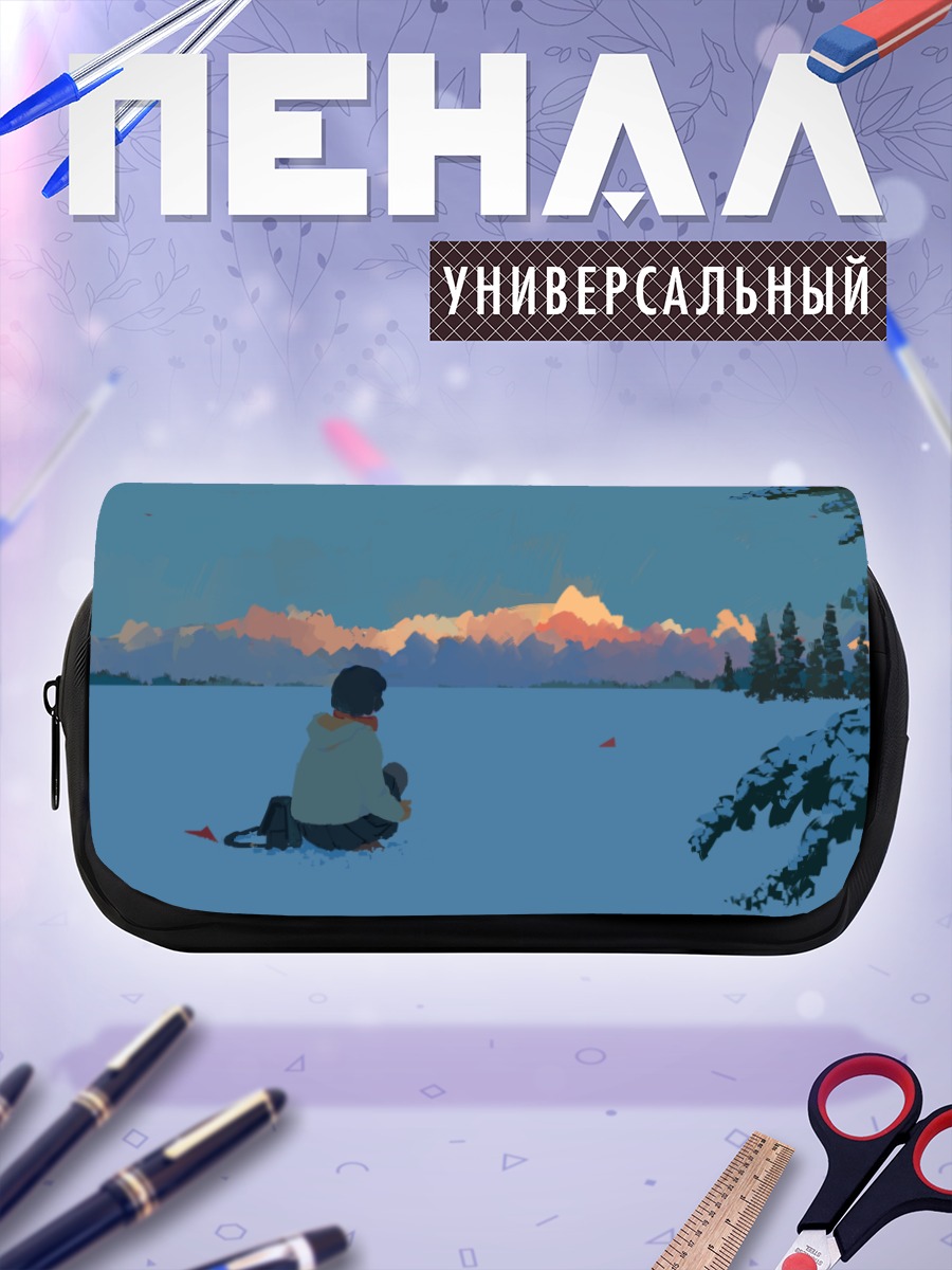 Пенал-косметичка Зимний закат в лесу