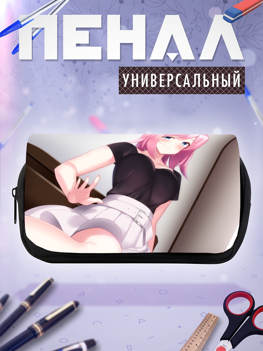 Пенал-косметичка Девушка с розовыми волосами