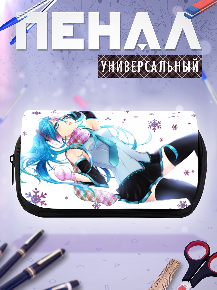 Пенал-косметичка Мику Хацунэ в снежинках