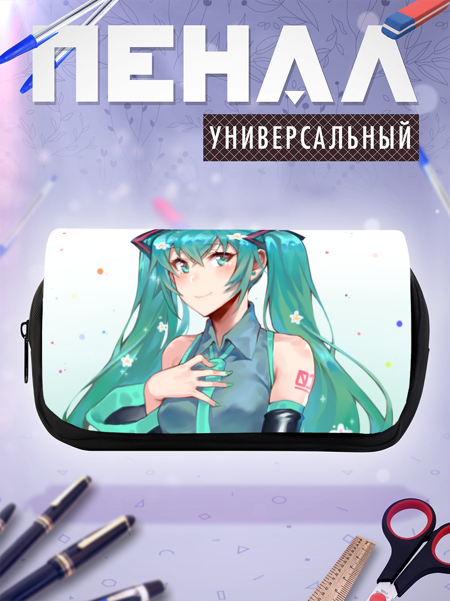 Пенал-косметичка Мику Хацунэ с цветами