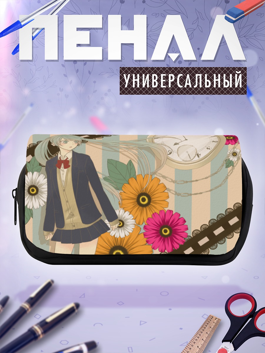 Пенал-косметичка Мику Хацунэ с цветами