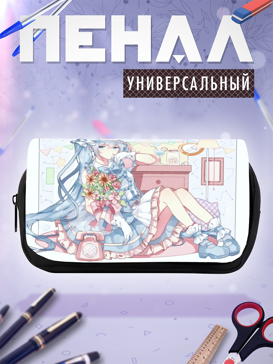 Пенал-косметичка Мику Хацунэ с цветами