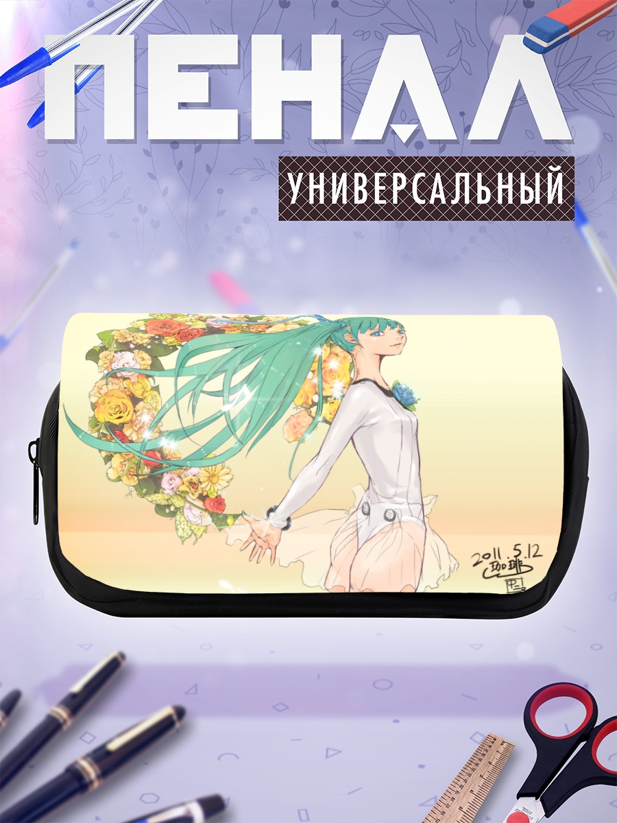 Пенал-косметичка Мику Хацунэ с цветами