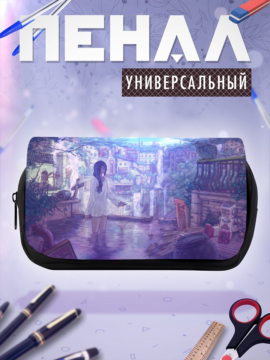 Пенал-косметичка Девушка в городе с совой