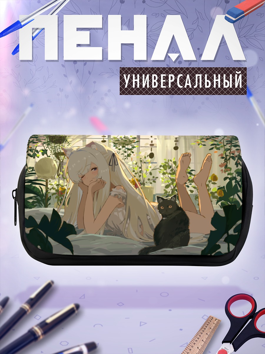 Пенал-косметичка Девушка-кошка в цветах