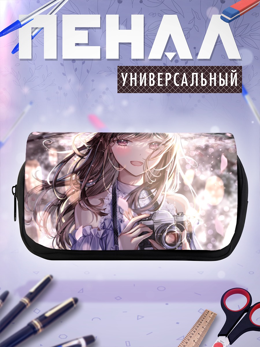 Пенал-косметичка Девушка с камерой в сакуре