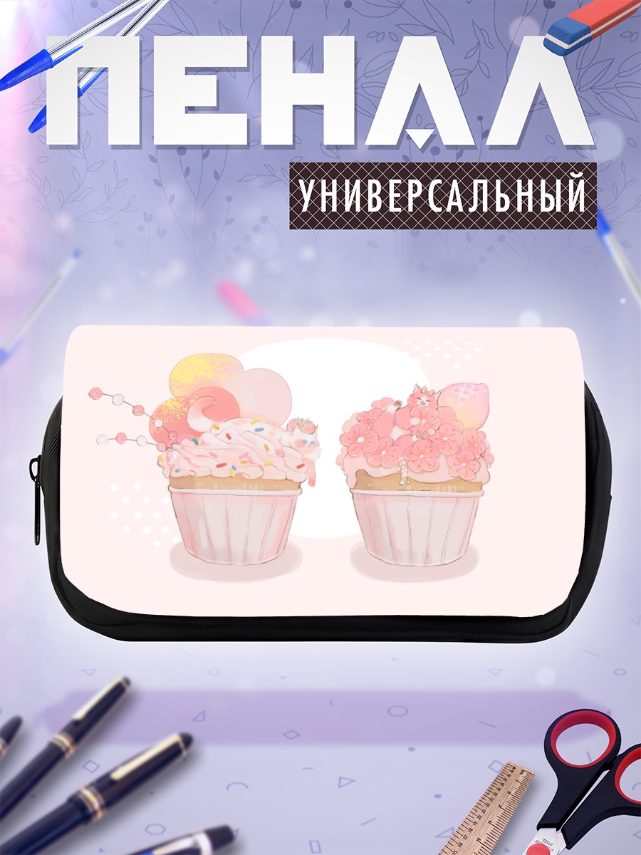 Пенал-косметичка Клубничные капкейки с цветами