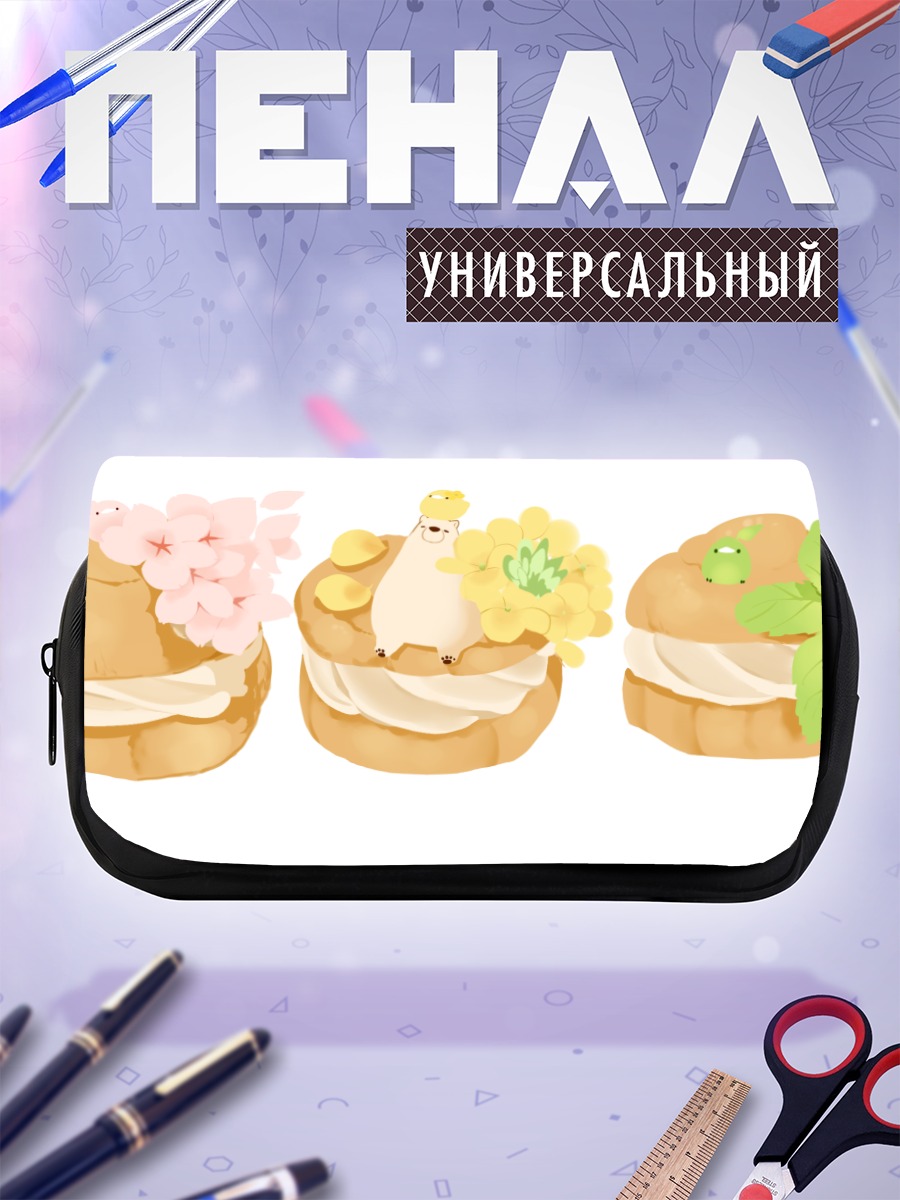 Пенал-косметичка Медвежьи десерты с цветами