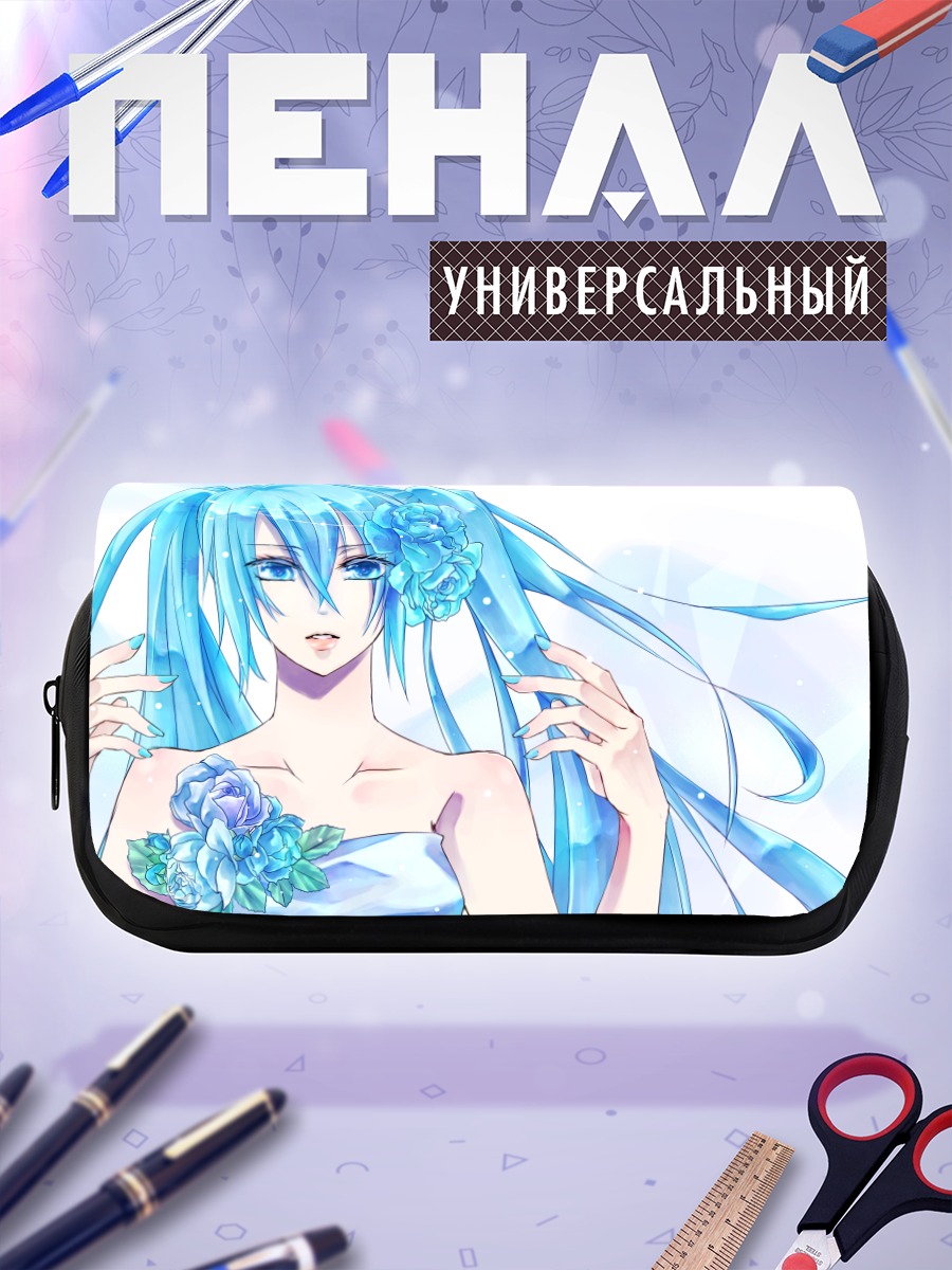 Пенал-косметичка Мику Хацунэ с цветами