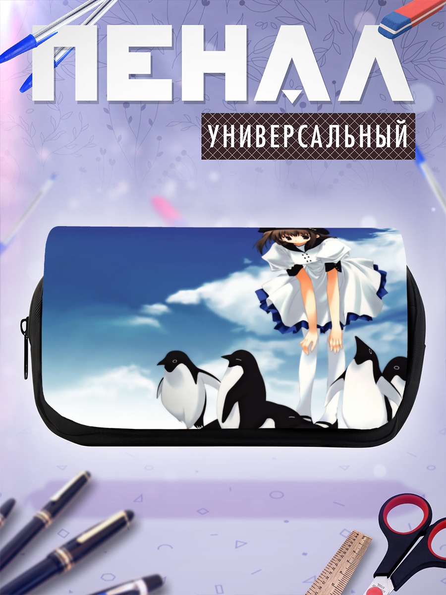Пенал-косметичка Девушка с пингвинами