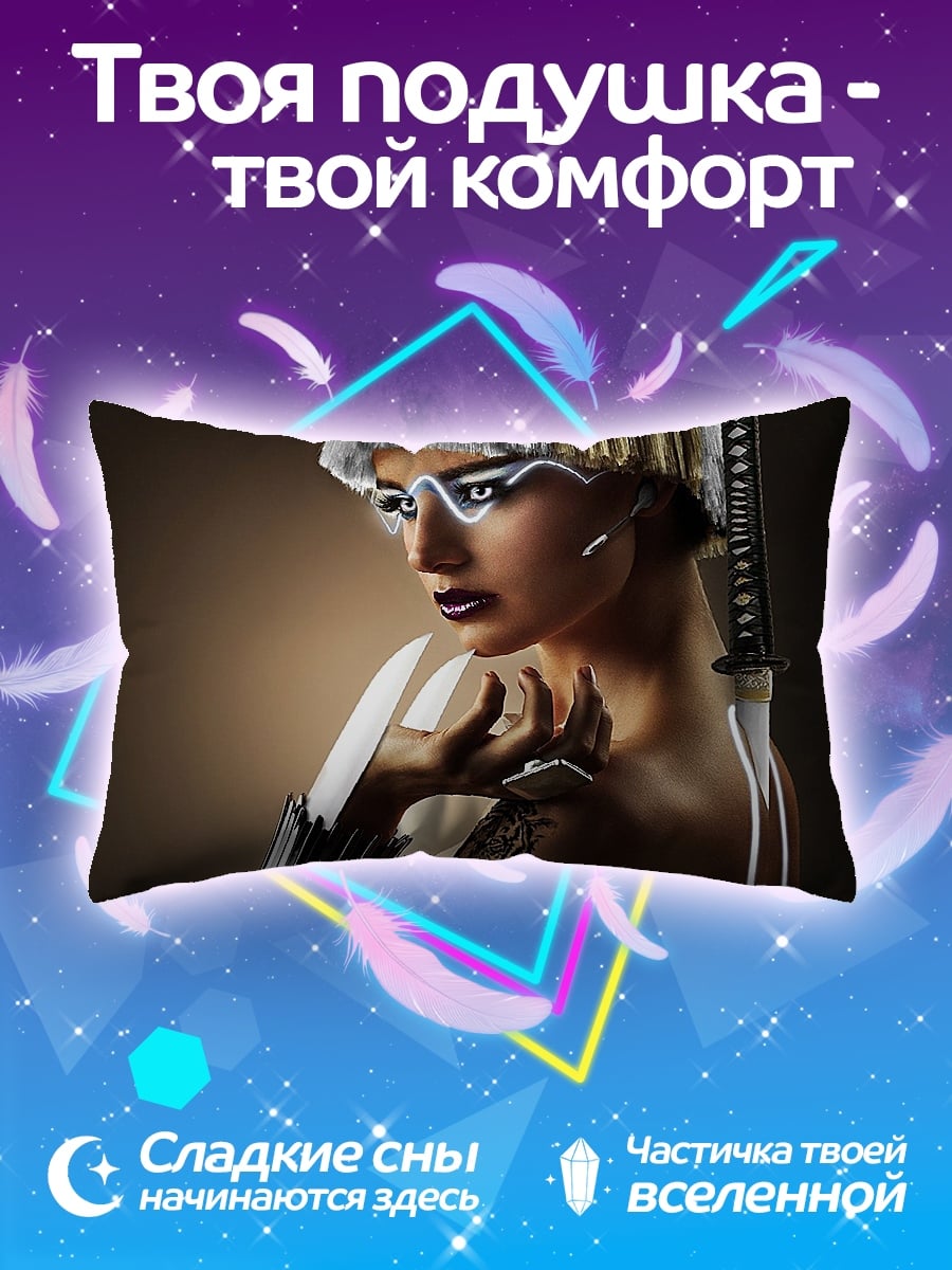 Подушка киберпанк девушка самурай
