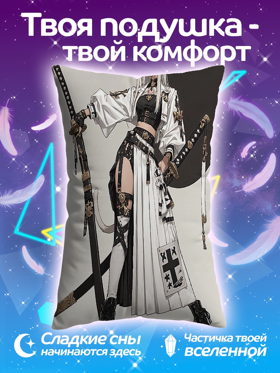 Подушка Кошка самурай с катаной