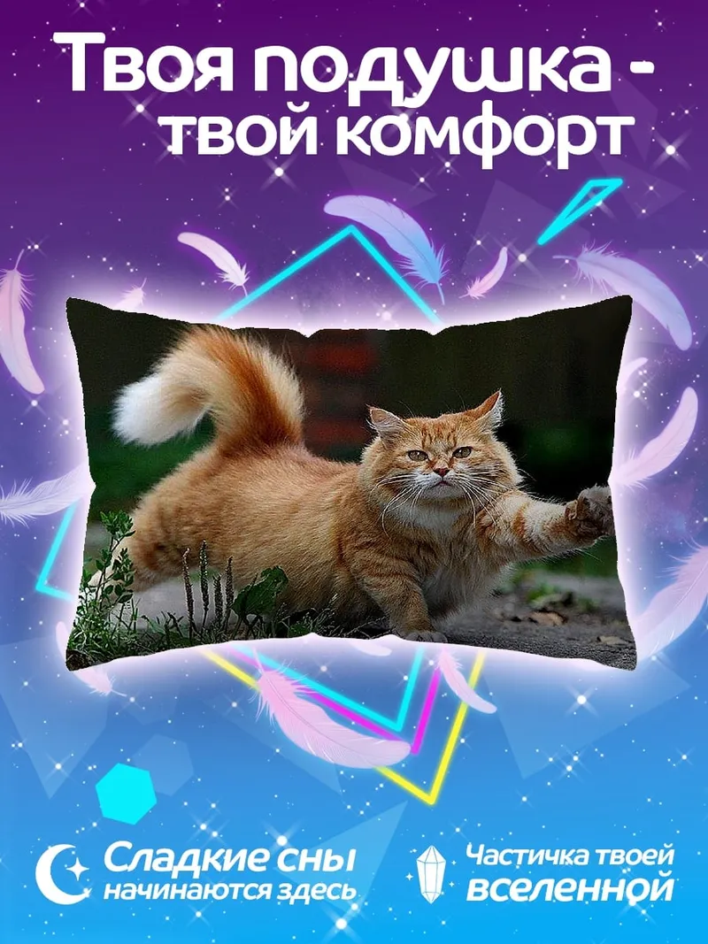 Подушка рыжий кот играет