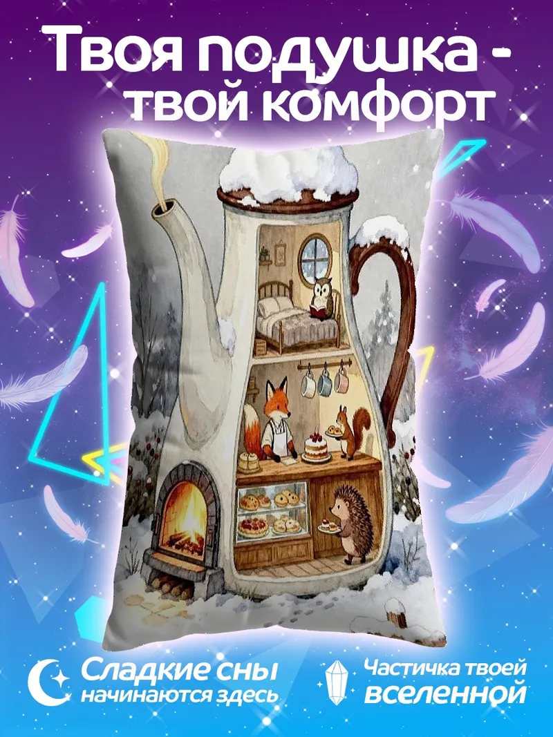 Подушка Зимняя сказка в чайнике