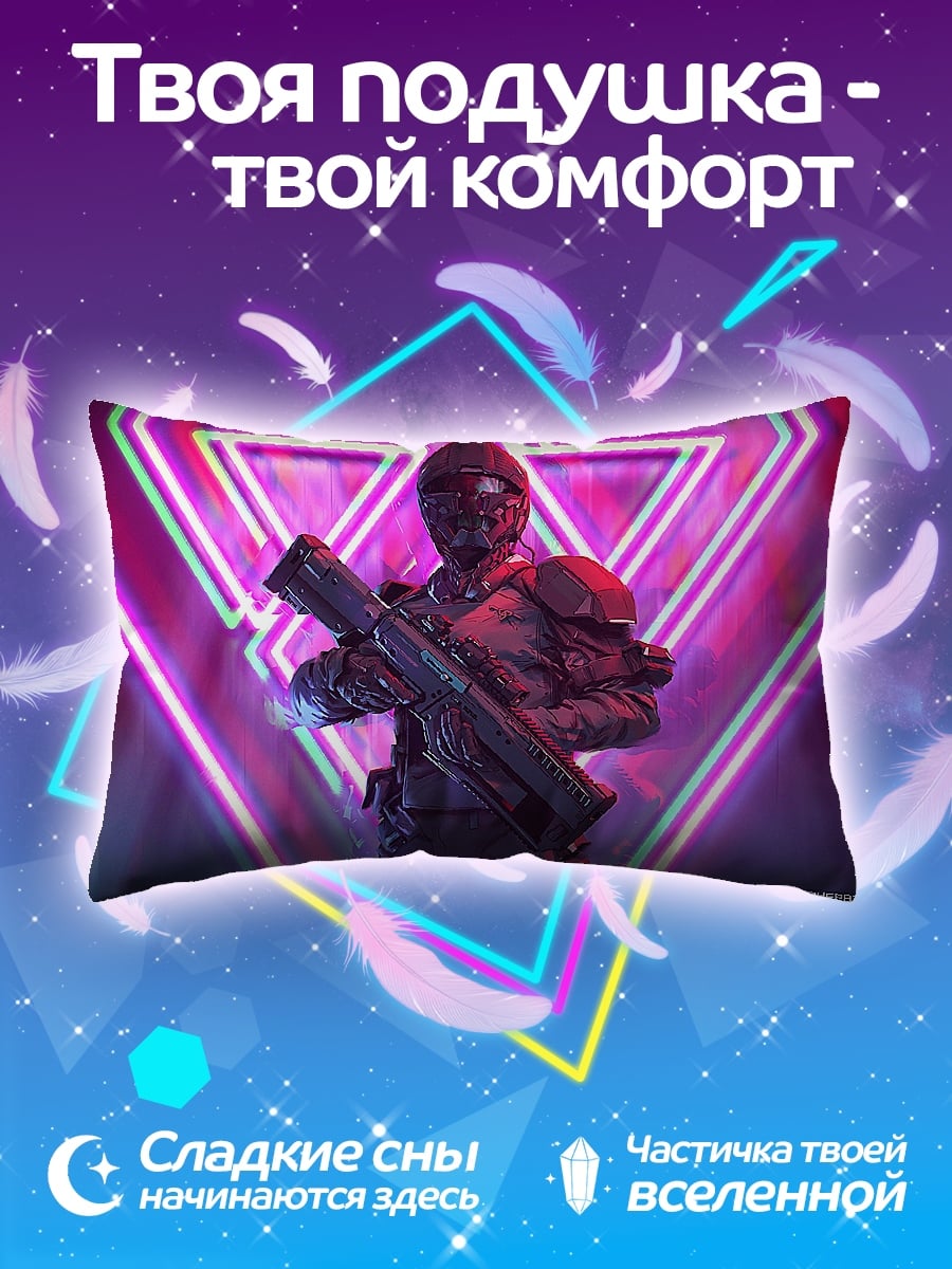 Подушка Киберпанк солдат в неоне