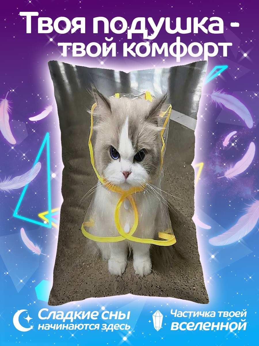 Подушка Сердитый кот в дождевике