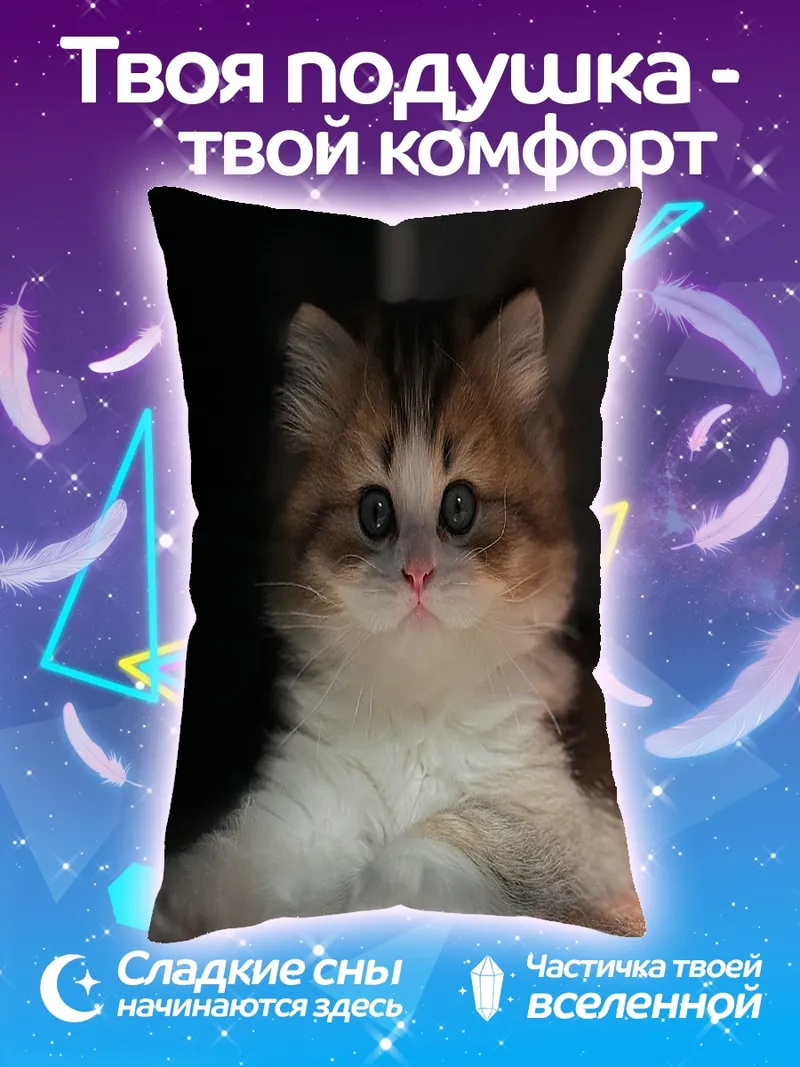 Подушка Пушистый котенок смотрит