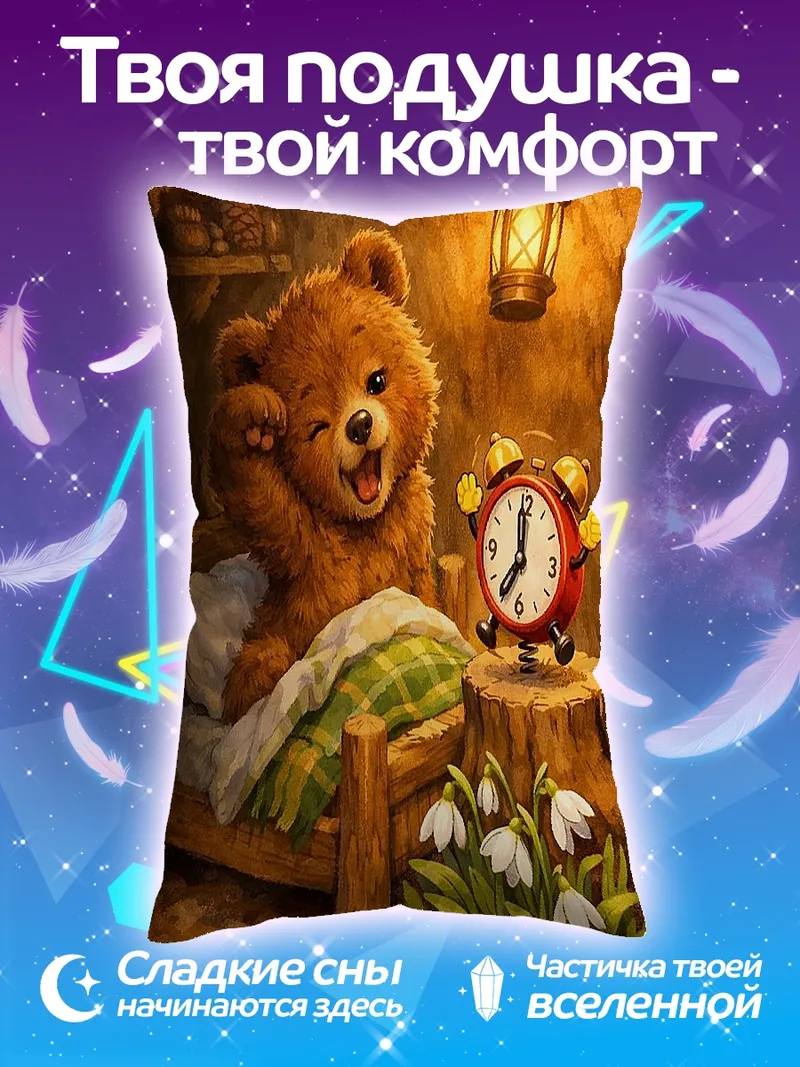 Подушка Медвежонок в кровати
