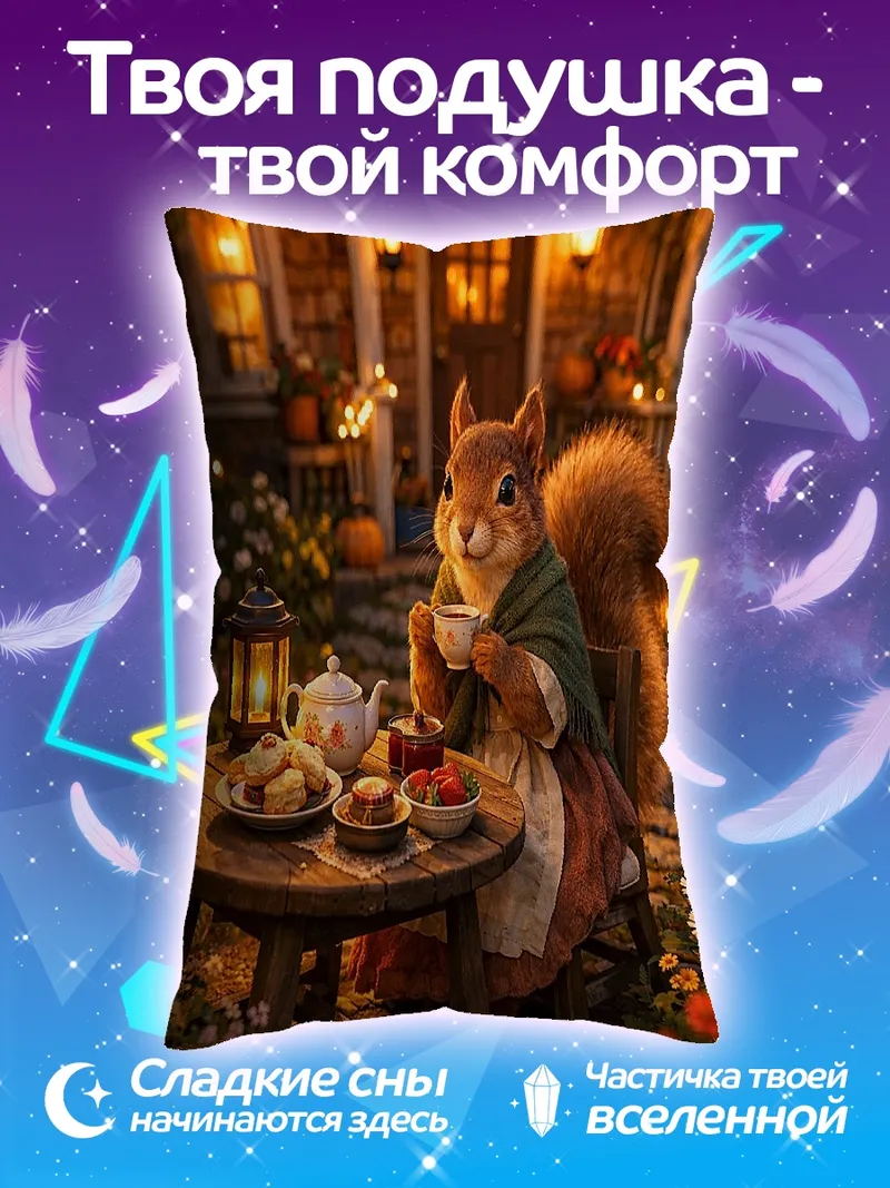 Подушка белка пьет чай