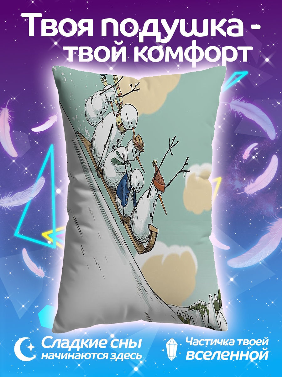 Подушка Снеговики на санках