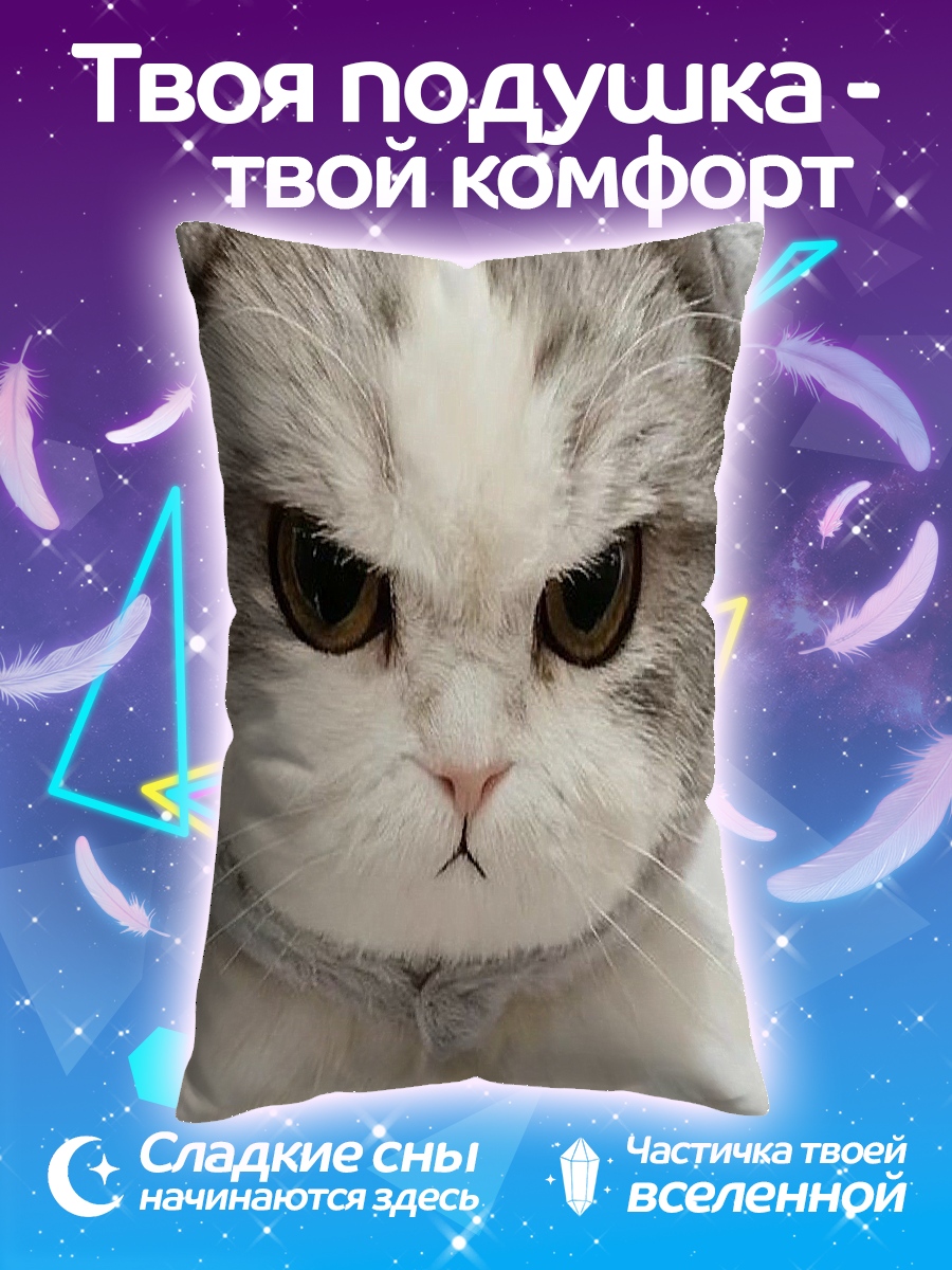 Подушка Сердитый котик в капюшоне