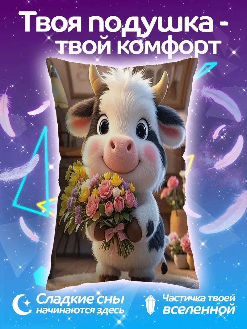 Подушка Милая коровка с цветами