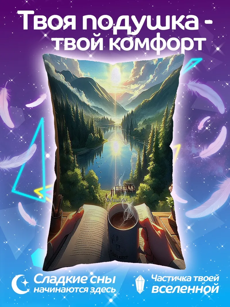 Подушка Утренний кофе у озера