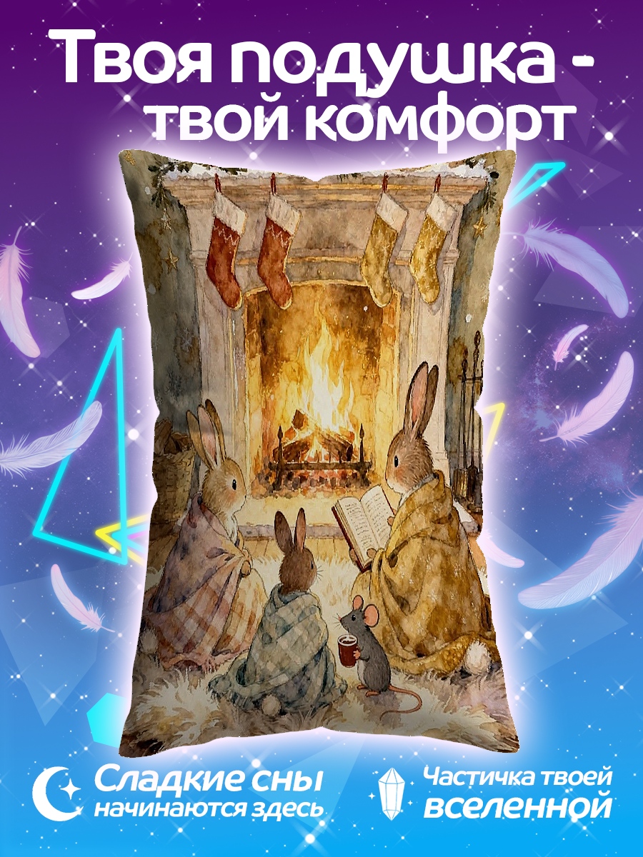 Подушка Зайцы у камина