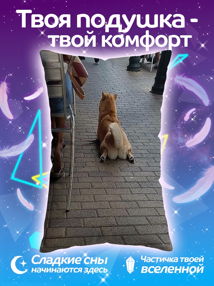 Подушка Собака сидит на брусчатке