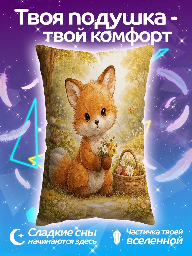 Подушка Лисенок с цветами