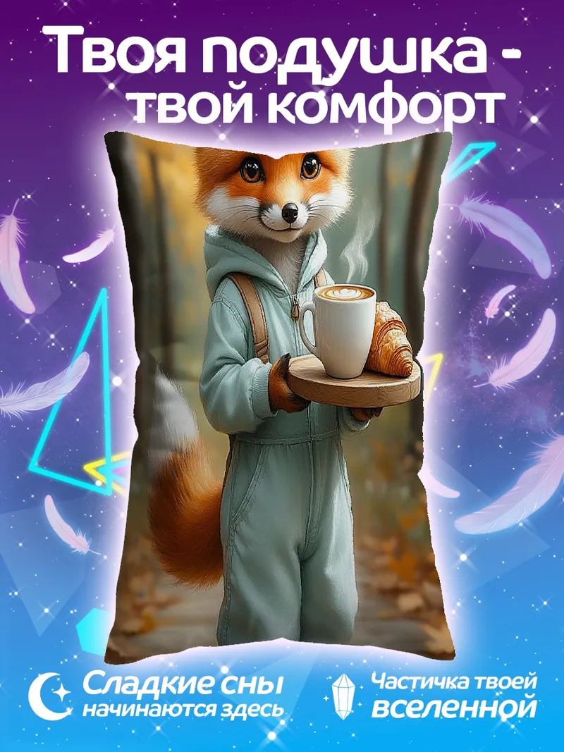 Подушка Лисенок с кофе