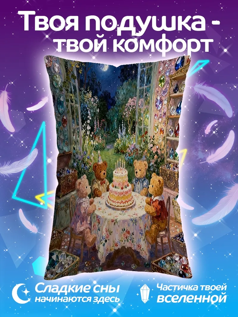 Подушка День рождения у мишек