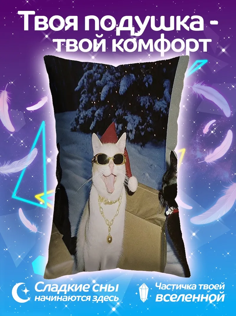 Подушка Кот в очках и шапке