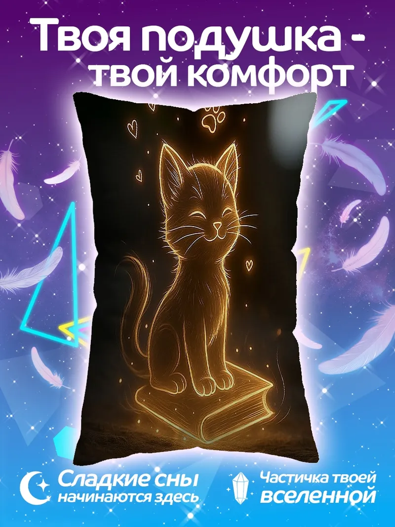 Подушка Светящийся кот на книге