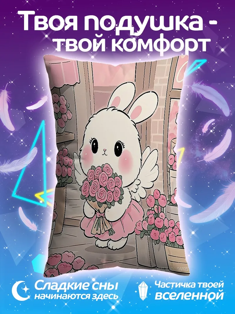 Подушка Ангел кролик с цветами