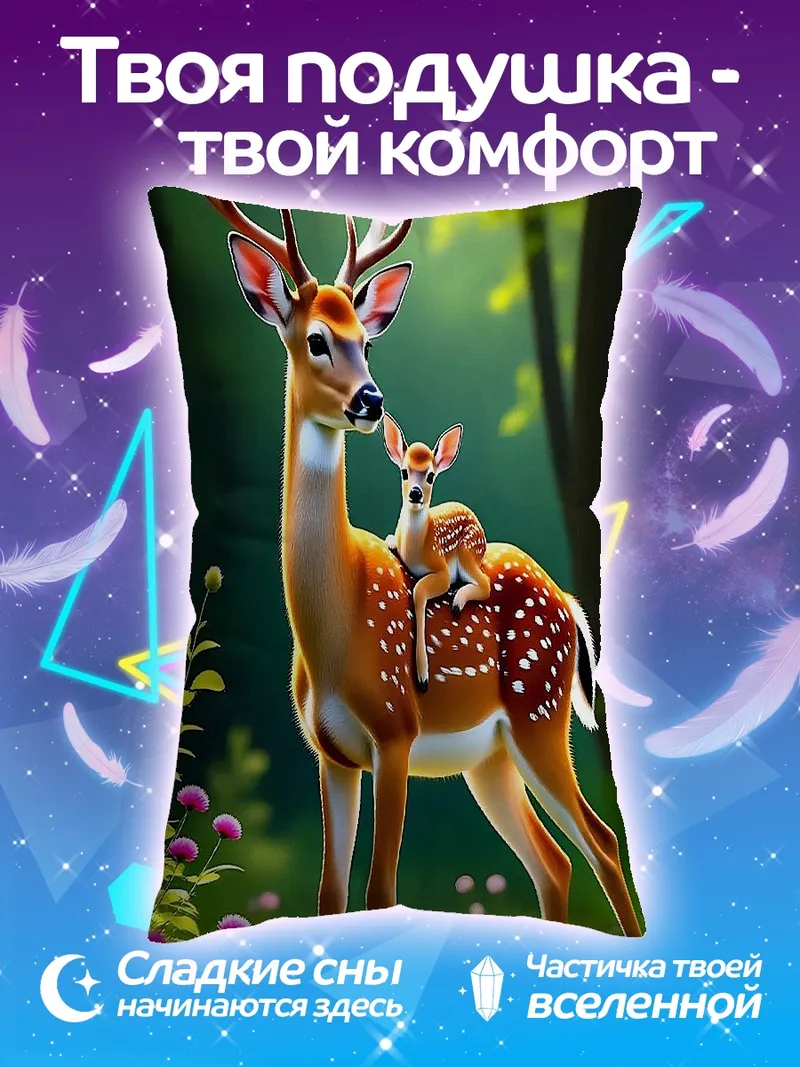Подушка Олень с детёнышем в лесу