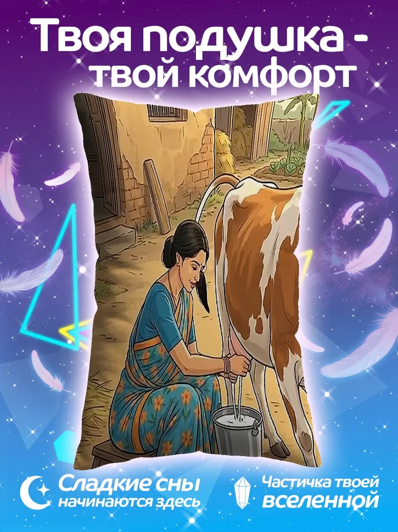 Подушка Доение коровы в деревне