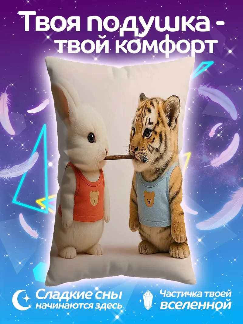 Подушка Заяц и тигр едят палочку