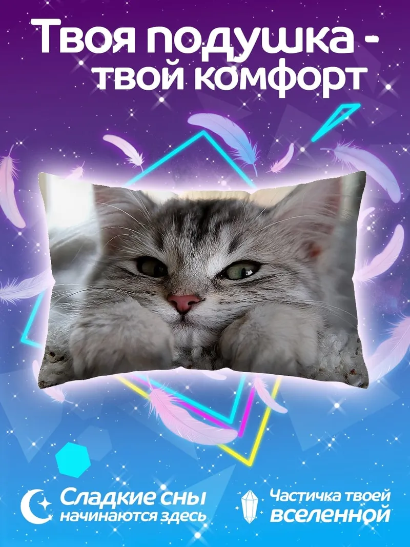 Подушка Пушистый котенок лежит