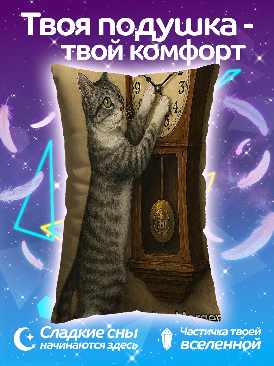 Подушка Кот и часы