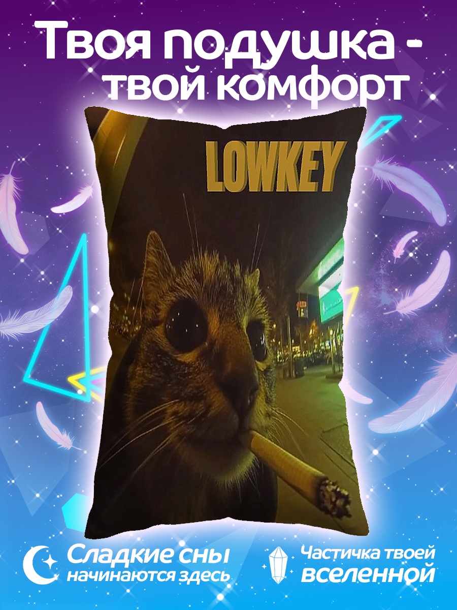 Подушка Кот курит ночью