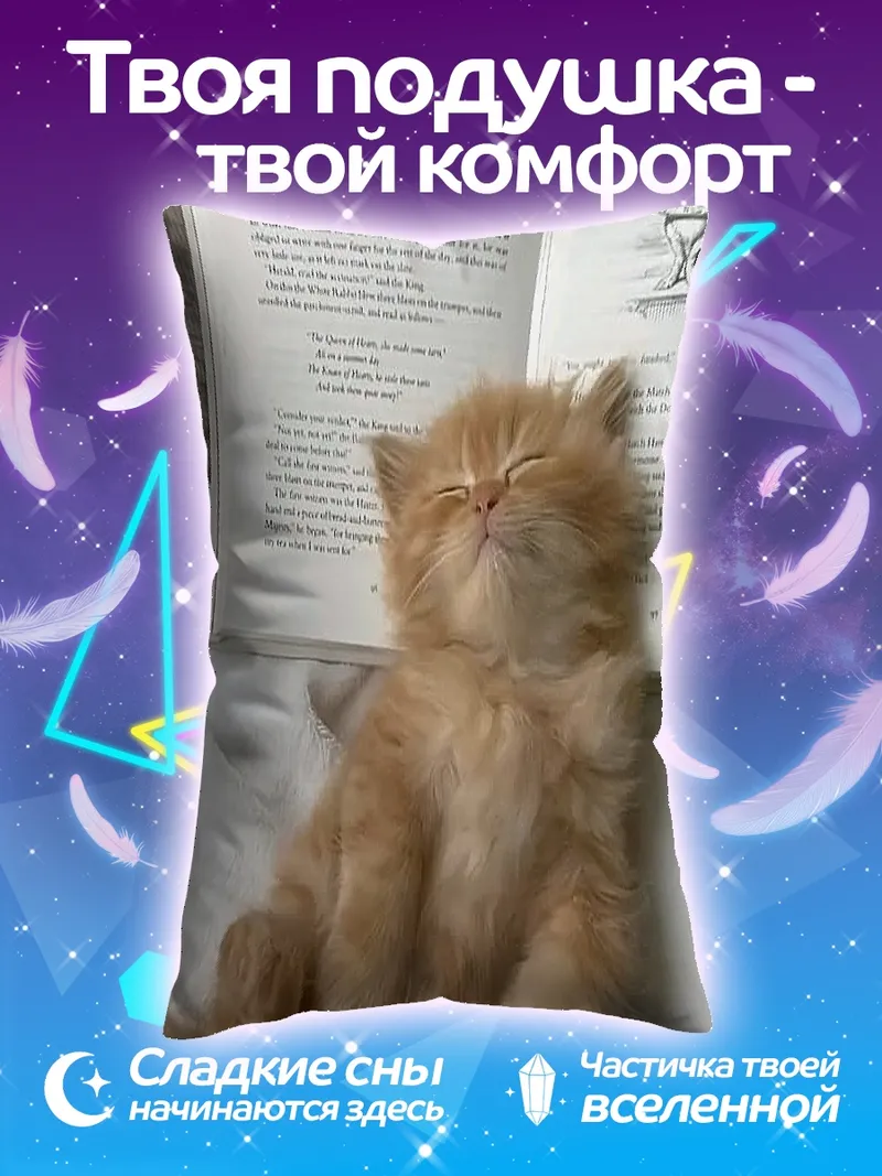 Подушка Спящий котенок на книге