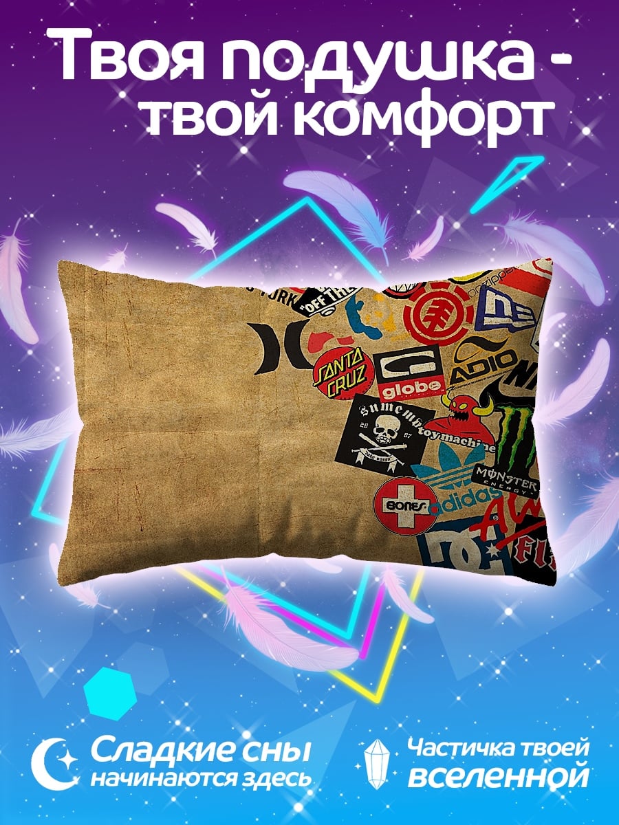 Подушка коллаж брендовых стикеров